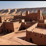 **Aït Benhaddou village, Gladiator movie set.**  Focus: Wide shot of the ksar with Roman-era architecture details added, capturing the Yunkai feel. Dramatic lighting, desert landscape, sense of epic scale.
